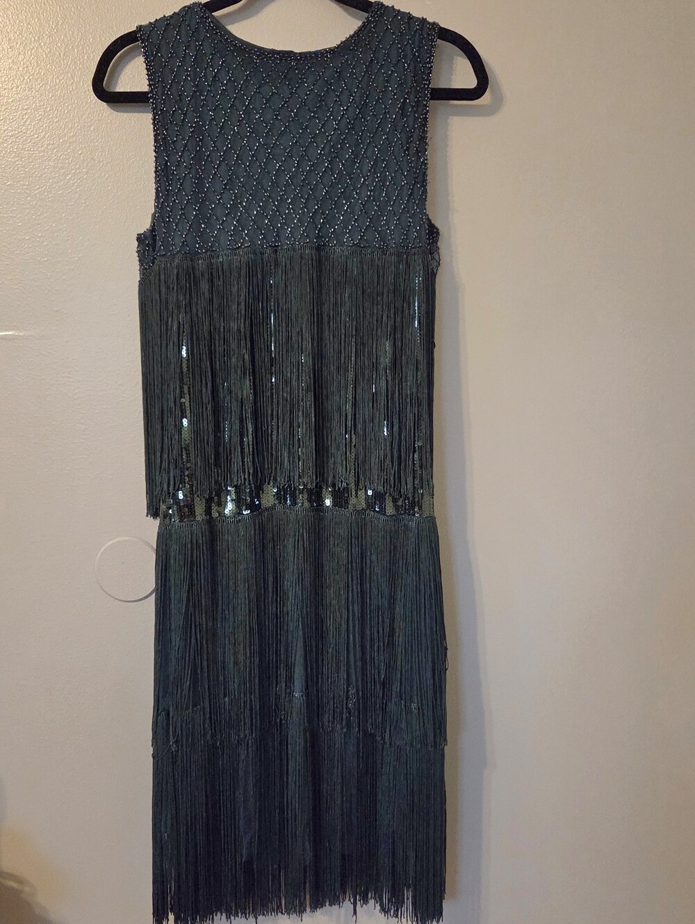 BABEYOND 1920s Women's Green Flapper Dress Art Deco Beaded Fringe Cocktail XL - Picture 4 of 12